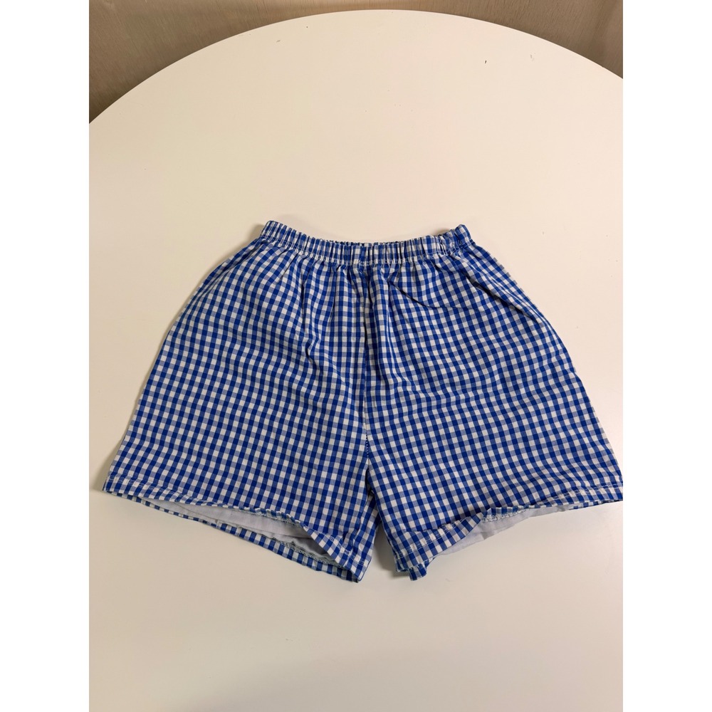 Unbranded Gingham Shorts Kids 7-8T Blue Excellent Elastic Waist Cotton Blend